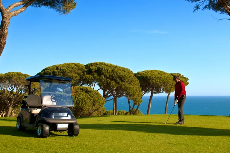 Campo de golfe nas falésias da costa algarvia sobre o mar